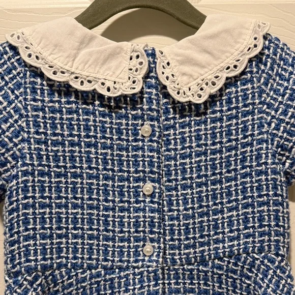 Janie & Jack Blue and White Tweed Dress with Lace Collar - Picture 5 of 7